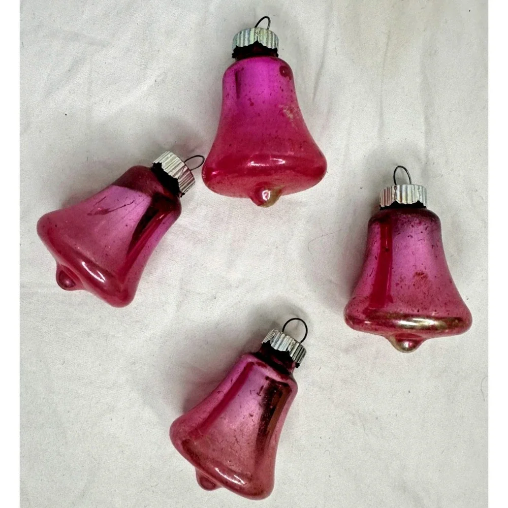 VTG Shiny Brite Glass Bell Christmas Ornaments Pink Set 4